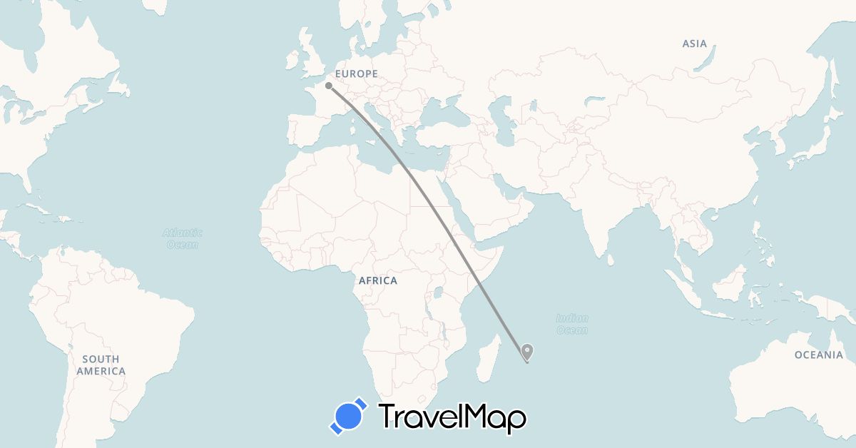 TravelMap itinerary: plane in France, Mauritius (Africa, Europe)